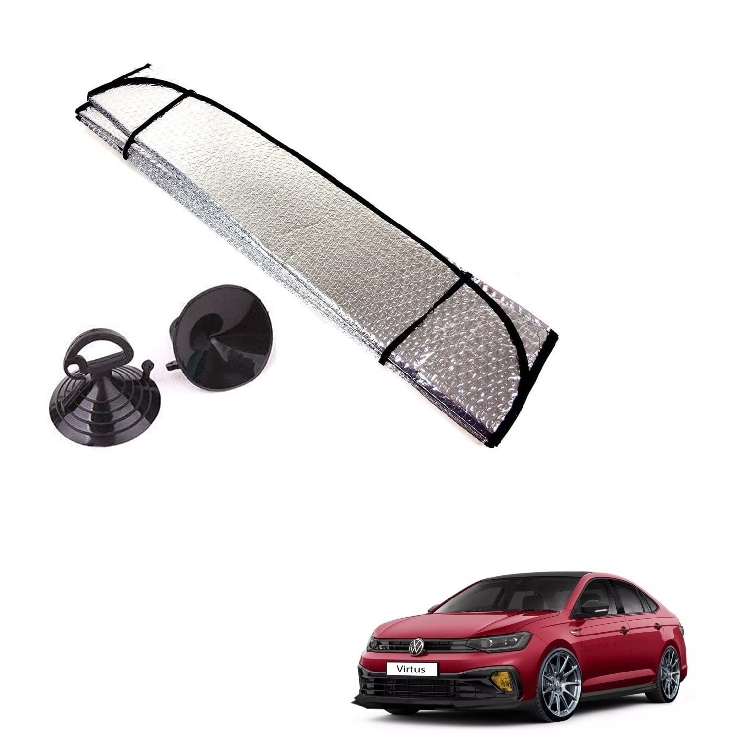 Auto Addict Car Sunshades Aluminium Foil Foldable Windshield (Front Window,Rear Window,1 pc) Sunshade for Volkswagen Virtus