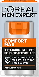 L'Oréal Men Expert ansiktsvård mot torr hud för män, fuktgivande fuktkräm för stressad hud, ansiktskräm för män med ceramider, Comfort Max, 1 x 50 ml