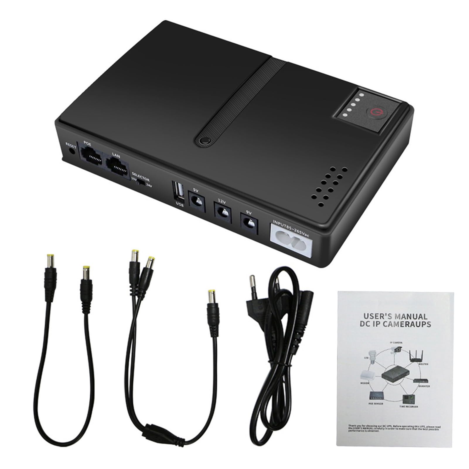 Mini SAI, Sistem de Alimentación Ininterrumpida con Batería de Reserva Recargable de 18W con Salida DC 5V 9V 12V 2A USB 5V 2A PoE 15V 24V Pequeña batería de Respaldo para Router