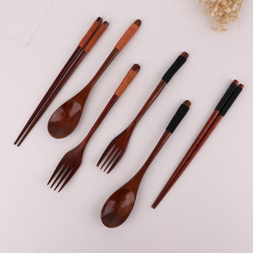 Cutlery 3PCS Fork Chopsticks Spoon Set Portable Tableware Chinese Wooden Utensils Sets Dinner Sets Long Handle Utensils With Fork Spoon Chopsticks — Amazon image 3