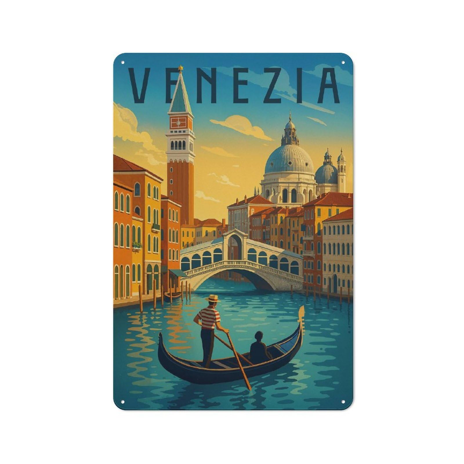 Junmoney Style-21 Modern Retro Venice Travel Poster – Romantic Gondola And Sunset Canal Metal Wall Art Sign 30X20cm, Studio Wall Art For Modern Home, Workshop, Office Or Cafe