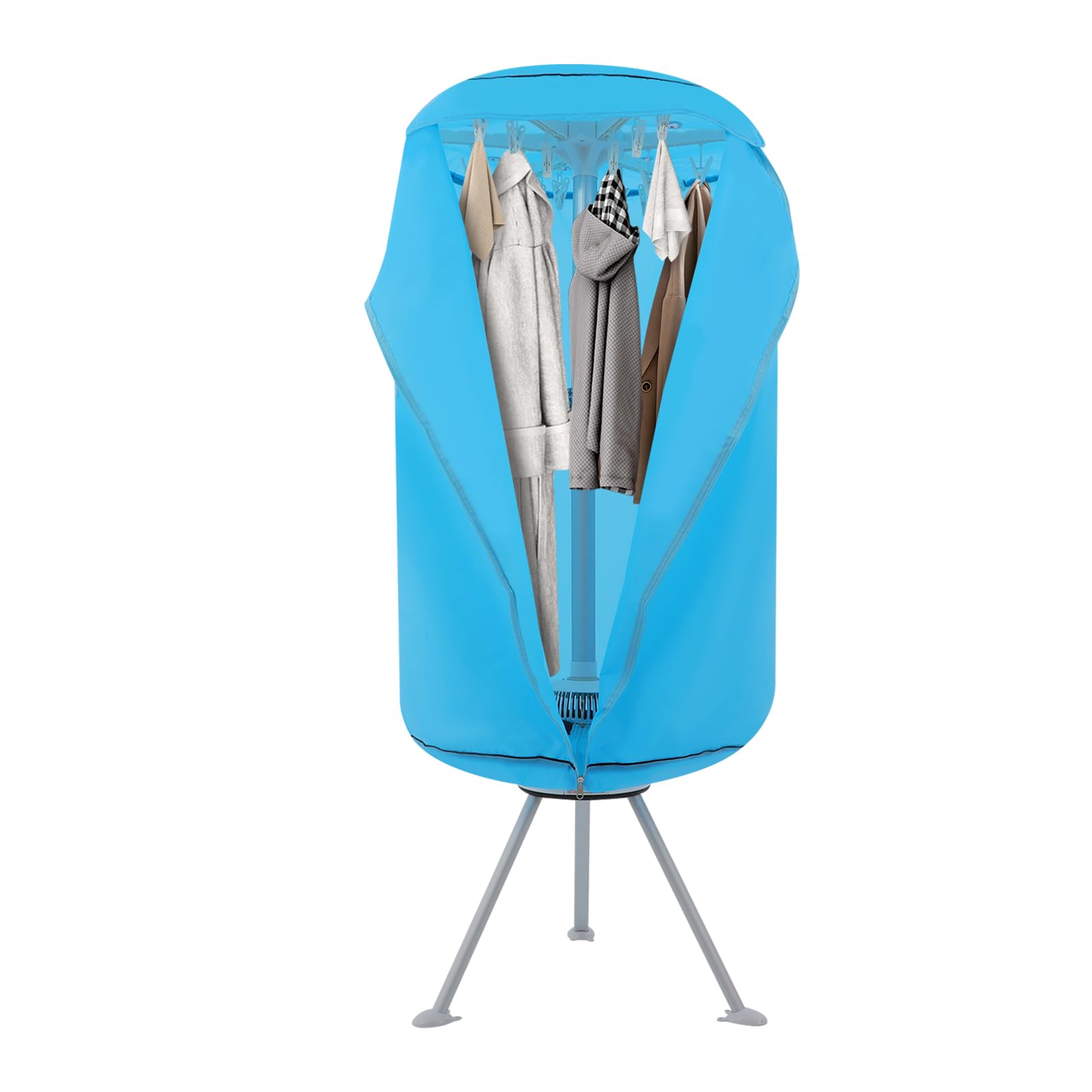 Asciugatrice elettrica portatile mini, pieghevole, 1000 W, con asciugatura a ciclo a 360 gradi, ideale per appartamenti, viaggi, campeggio e camper (blu, bianco)