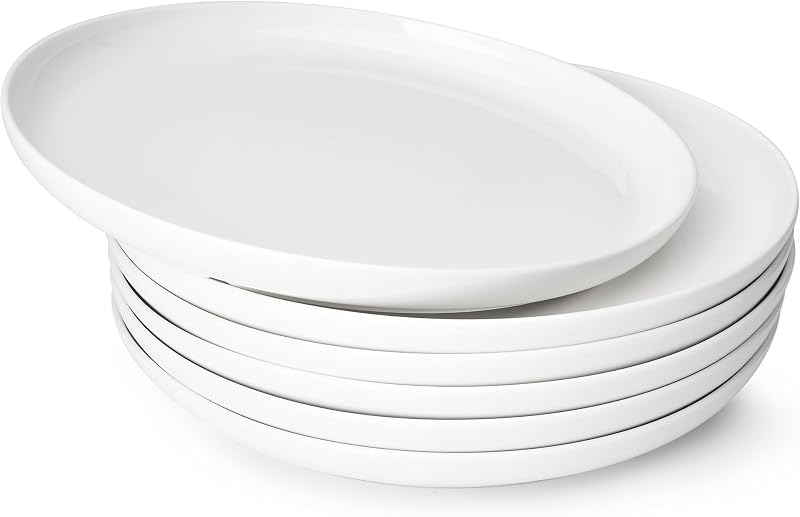 Sweese Porcelain Dinner Plates Set of 6, 10 Inch Lightweight Round Dish Set - Dishwasher, Microwave, Oven Safe, Scratch Resistant, Kitchen Serving Dishes - White