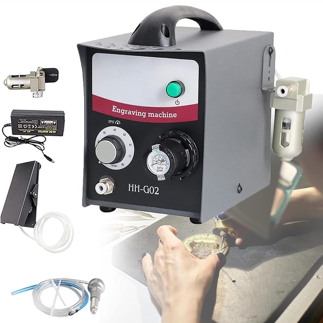 ZMJGLL Jewelry Pneumatic Engraving Machine,Electric Multi-Function Engraving Tool,400-800RPM Single Head Impact Graver,Adjustable Speed Foot Pedal Control