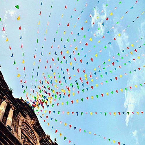 656ft Fabric Bunting Banner, 400pcs Multicolor Flags Waterproof Nylon Bunting Garland for Birthday Wedding Baby Shower Indoor Outdoor Garden Fiesta Party Decoration