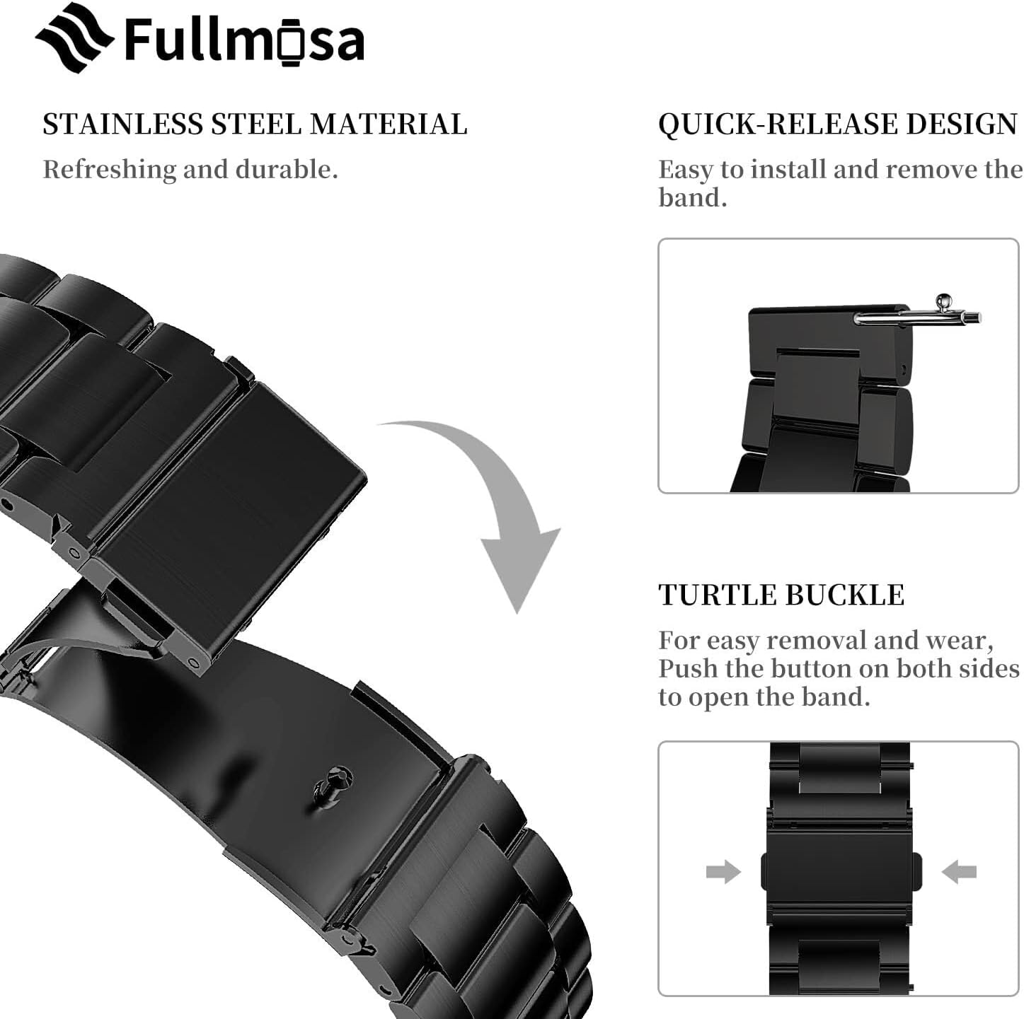 Quick Release Metal Chain Watch Bands, Stainless Steel Link Watch Strap Bracelet 18mm, 19mm, 20mm, 22mm For Men Women