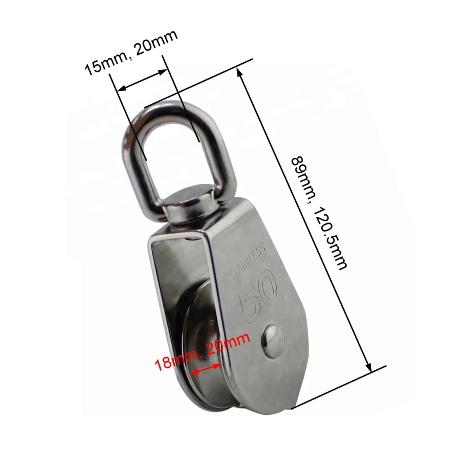 Poleas Polea giratoria única de Acero Inoxidable 304, 5 uds., 32mm, 50mm, Hardware de Aparejo de Alta Resistencia, Bloque de polea de Cuerda de elevación giratoria(Size:15mm)