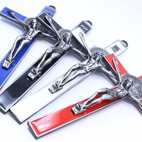 Miniatura 4 de SZQCZB Crucifijo de pared de 2 piezas, crucifijo católico de metal para decoración del hogar, 7.5 x 3.6 pulgadas