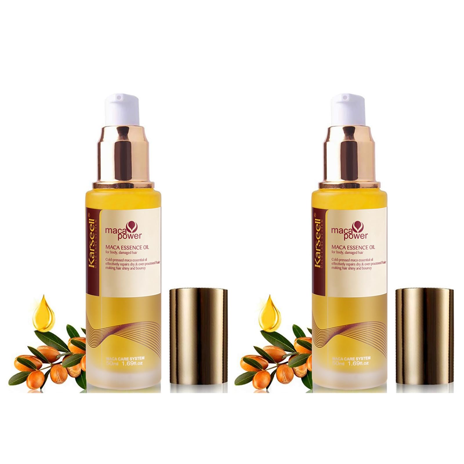 Karseell Aceite de Pelo, Aceite Pelo Reparación Profunda Aceite de Argan para el Pelo Seco y Dañado, 50ml (Paquete de 2)