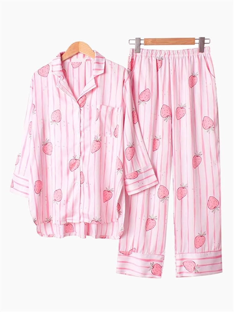 Amazon.co.jp: Summer Pajamas Down Stripe Print Long Sleeve