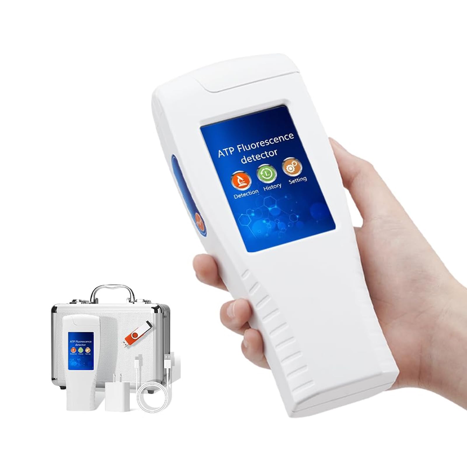Tragbarer ATP-Fluoreszenzdetektor, ATP-Tester mit 15-Sekunden-Schnelltest, hochpräzises ATP-Messgerät (0–999.999 RLU), Oberflächenhygieneüberwachung für Restaurants, Krankenhäuser