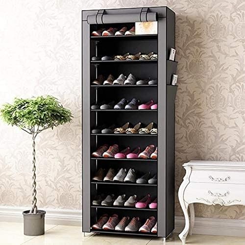 Miniatura 7 de LIKOVSCI Zapatero de 10 niveles, 27 pares, sin herramientas, fácil de montar, organizador de almacenamiento con cubierta de tela no tejida a prueba