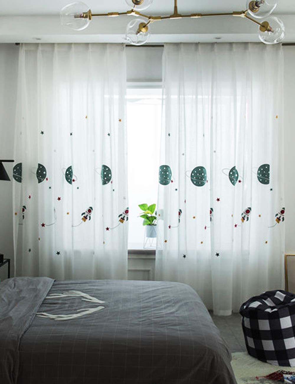 lactraum juvenil habitaciones Salón Dormitorio trabajo Dormitorio para bebé Regalo de 1er Pack con ojales cortina cortinas bordado Planet Estrella nave espacial 300 x 245 cm(B x H)