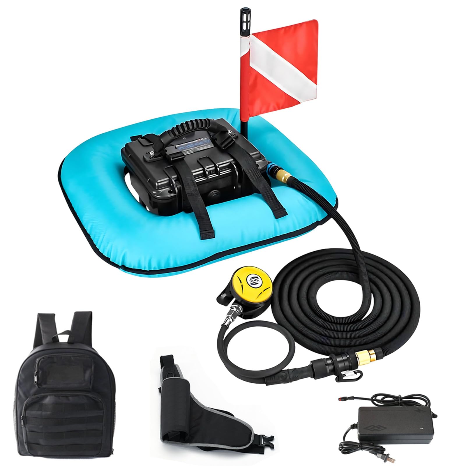 LADECNERHT Diving Ventilator, Scuba Tank Diving System, 60-70 Min, Hookah Air Buddy, Underwater Breathing System, Portable Lungs Breathing Device, Maximum Diving Depth 33ft Blue-Basic