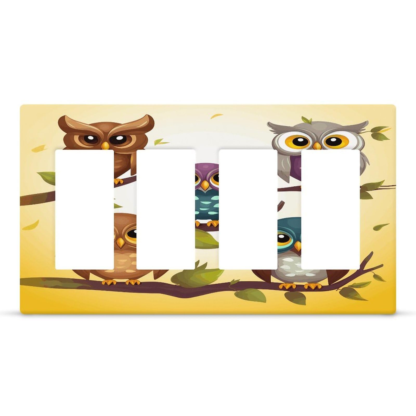 Owls Birds Outlet Cover Fashion Hidden Screw Light Switch Cover Exquisite Decorative Wall Plate Polycarbonate Thermoplastic 4-Gang Faceplate Covers