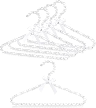 Adorila 5-Pack Kids Pearl Hangers - Small Non-Slip Pearl Beaded Bow Clothes Racks - Elegant Garment Organizer for Pet Apparel 30cm, White