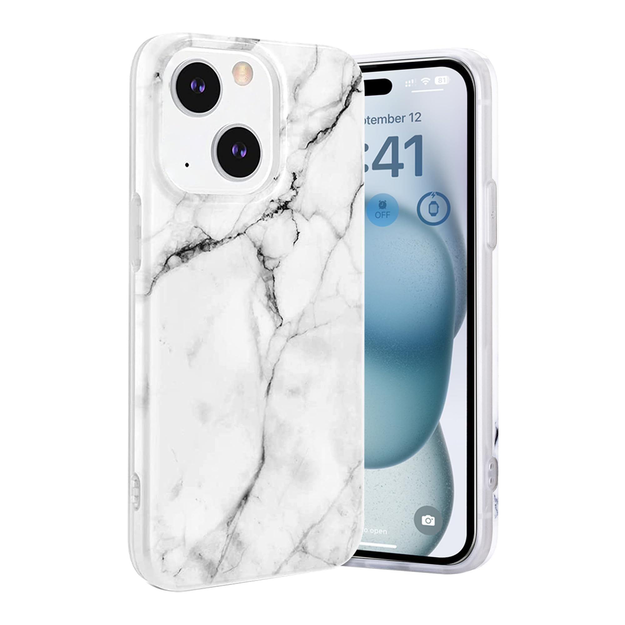 KEXAAR Designed for iPhone 15 Plus Case, White Black Marble Pattern Slim Shockproof Vintage Marble Design for Men Girls Woman Protective Cover 6.7