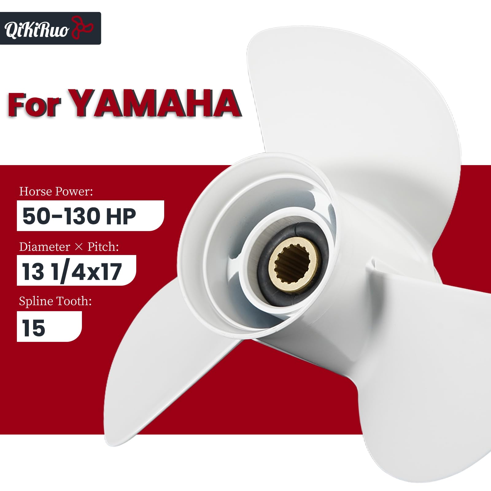 Hélice de aluminio para motor de barco de 13 1/4 x 17 K para motores fueraborda Yamaha 60HP 70HP 75HP 80HP 85HP 90HP 115HP 130HP, 15 dientes, derecha