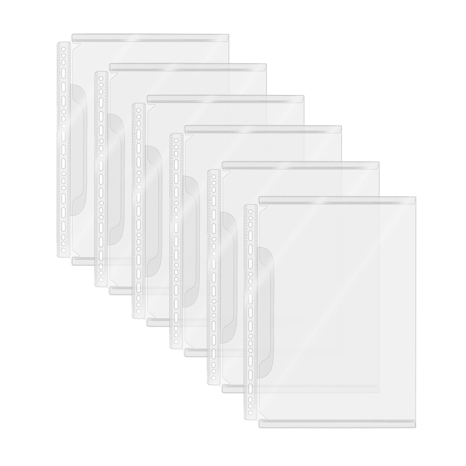 AxeWoodz 6pcs A4 Binder Pockets Clear Sheet Protectors with Flap Loose Leaf 21 Holes File Folder Transparent PP Documents Organizer (6pcs 1-Pocket, A4