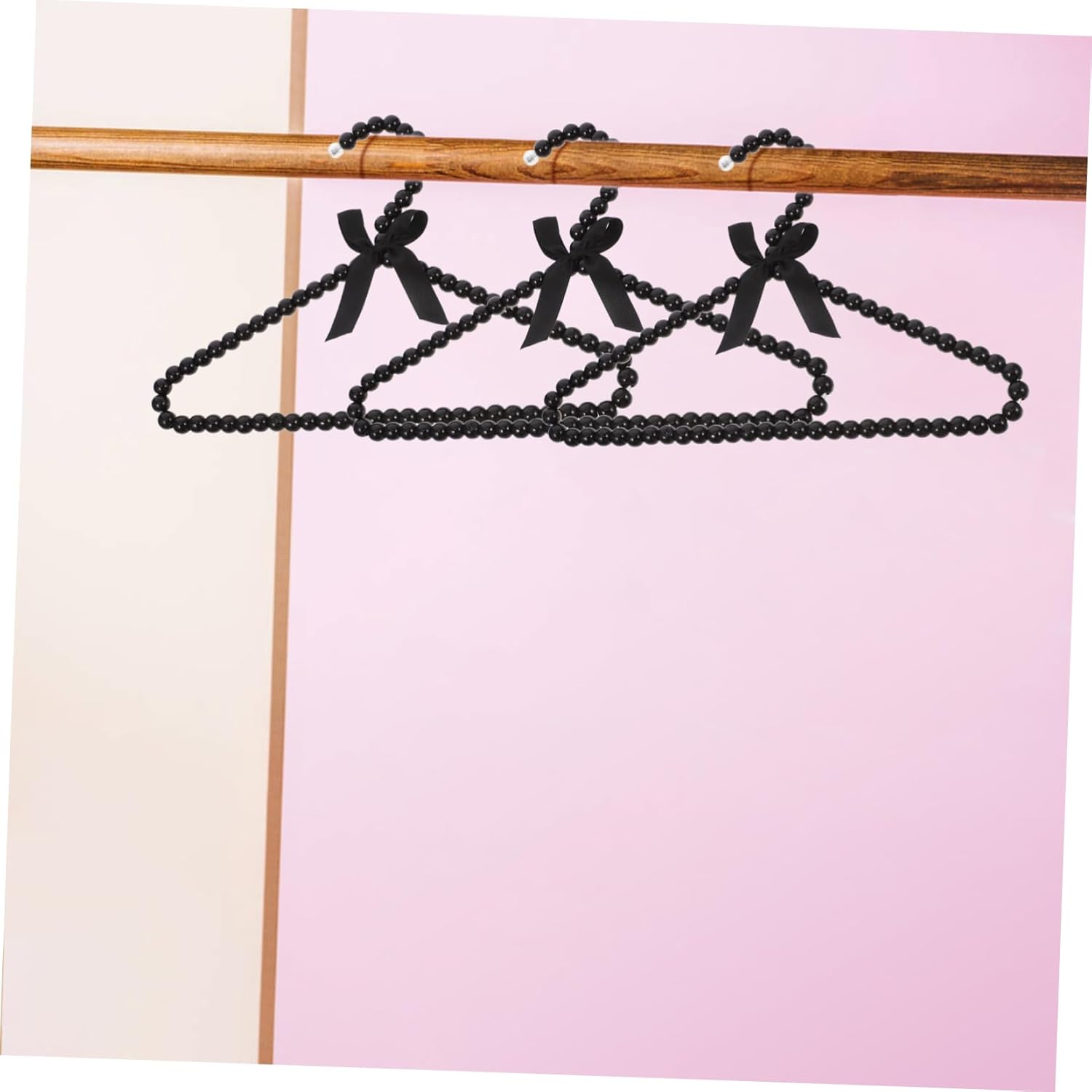 BESTOYARD 12pcs Beaded Clothes Hangers with Ribbon Bow for Boy Girl and Pet Apparel Elegant Decorative Small Hangers for Cats and Dogs Black Color