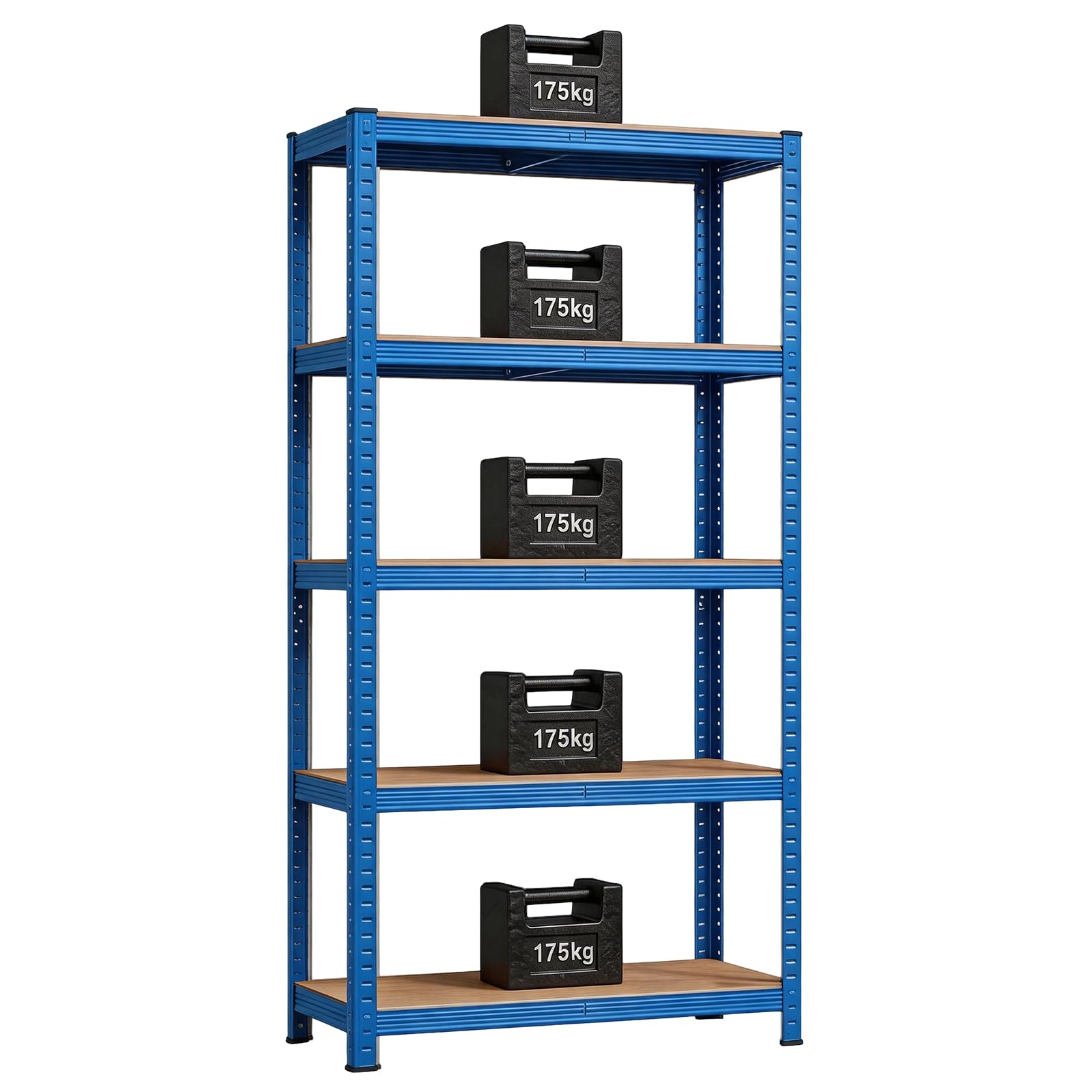 Sulwena Garage Shelving Units, 5-Tier Heavy Duty Steel Shelving Unit for Storage, Boltless Storage Racking Metal Shelves for Garage Shed Warehouse Workshop, 875kg Load Capacity, 70x30x150cm, Blue