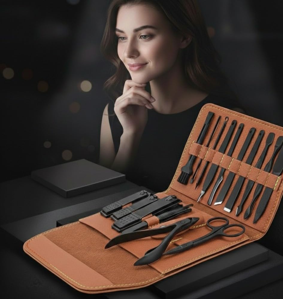 16 Pieces Manicure Set, Pedicure Kit, Nail Clippers, Stainless Steel Professional Personal Care Tool Kit, Nail Tools with Brown Leather Case, Gifts for Men and Women-image-16