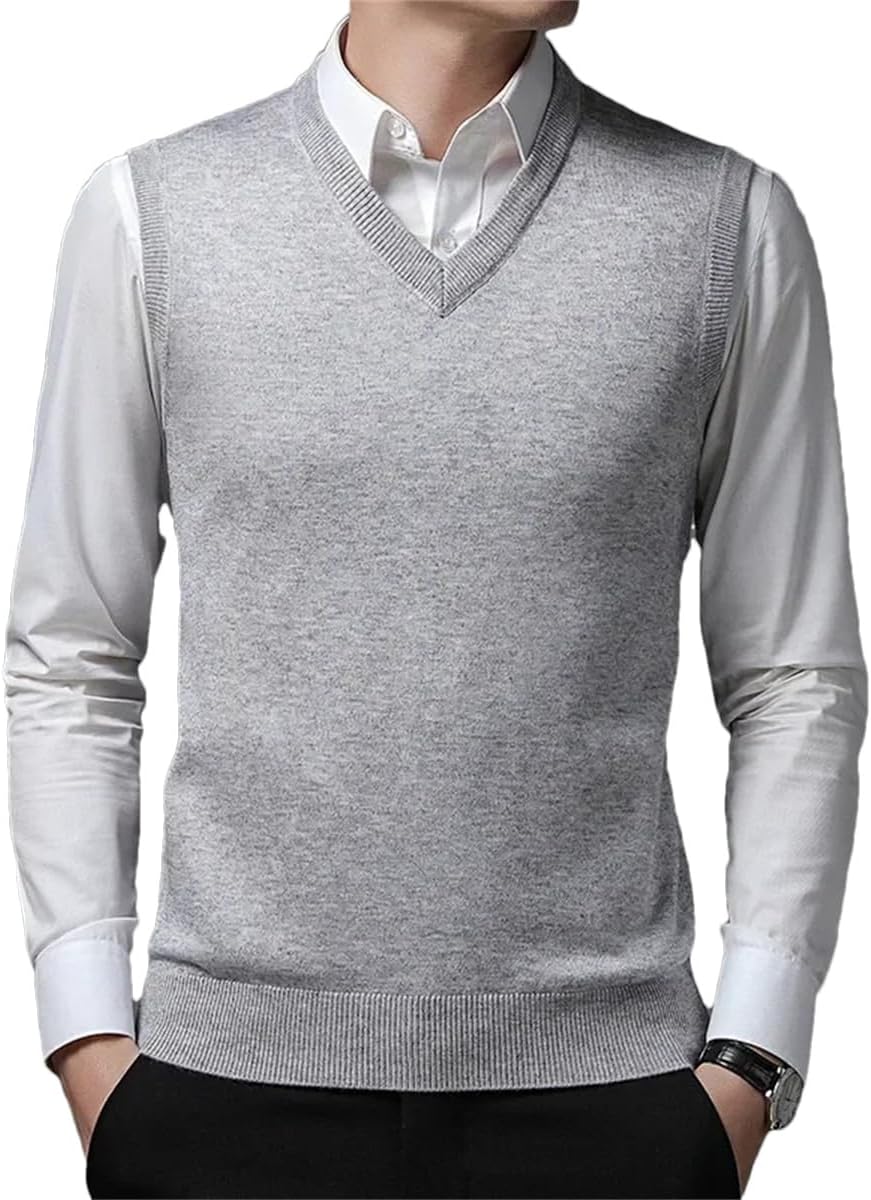 Dcvmvmn Men's Cashmere Sweater Vest V-Neck Sweater Large Size Knitted Vest