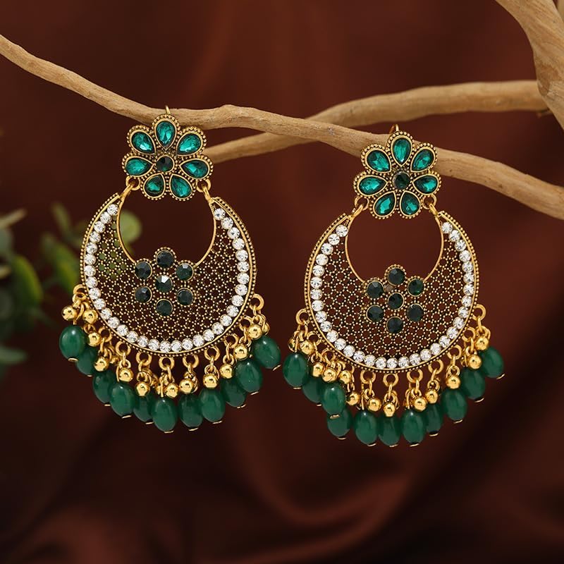 Boho Tassel Earrings for Women Vintage Floral Dangle Cubic Zirconia Flower Beaded Ball Chandelier Drop Jhumka Earrings for Festival Wedding Bollywood Party Fashion Indian Jewelry - Image 4
