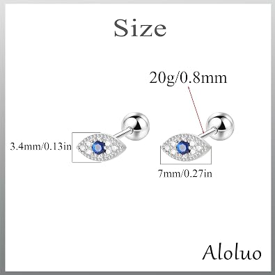 20G Tiny Evil Eye Stud Earrings for Women Silver Plated Hypoallergenic Cute Mini Small Screw Back Studs Cartilage Tragus Long Post Dainty Minimalist Jewelry Gifts