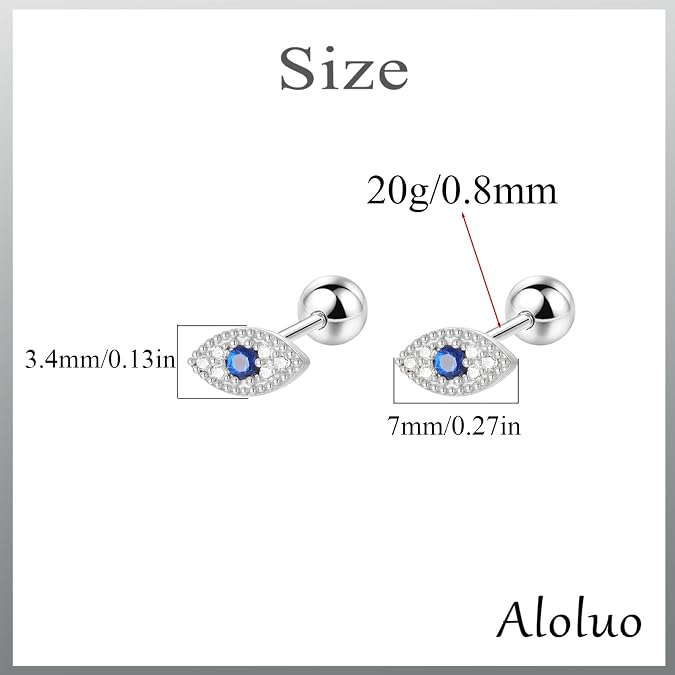 20G Tiny Evil Eye Stud Earrings for Women Silver Plated Hypoallergenic Cute Mini Small Screw Back Studs Cartilage Tragus Long Post Dainty Minimalist Jewelry Gifts