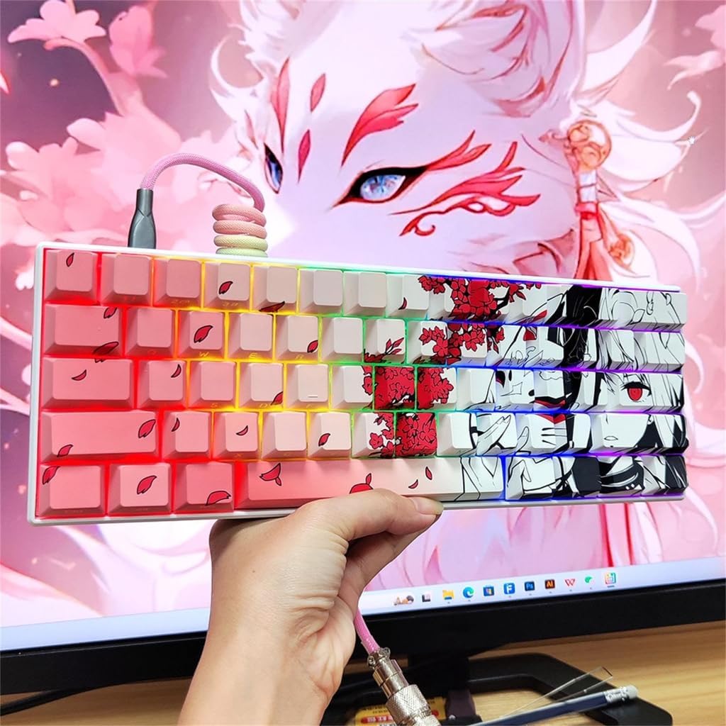 136PCS Keycaps Double Shot Side Print Backlit Keycaps for Mechanical Keyboards Girl Keycap Side Print PBT Keycaps 136Key Backlit Keycap for Mechanical