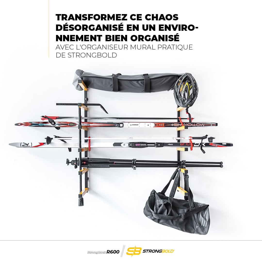 StrongRack R600 Étagère Murale Charge Lourde | Rangement Garage et Atelier à 6 Niveaux | Support Mural pour Bois, Skis et Organisateur d'Outils de Jardin