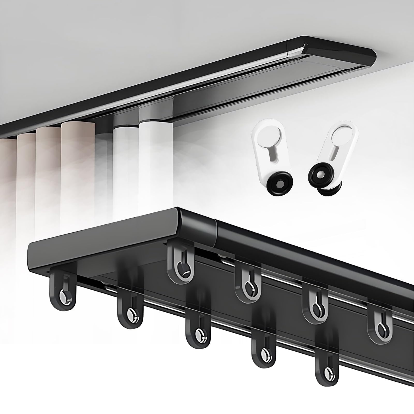Rail silencieux en aluminium noir double rangée de plafond charge 100kg pour grand rideau de baie
