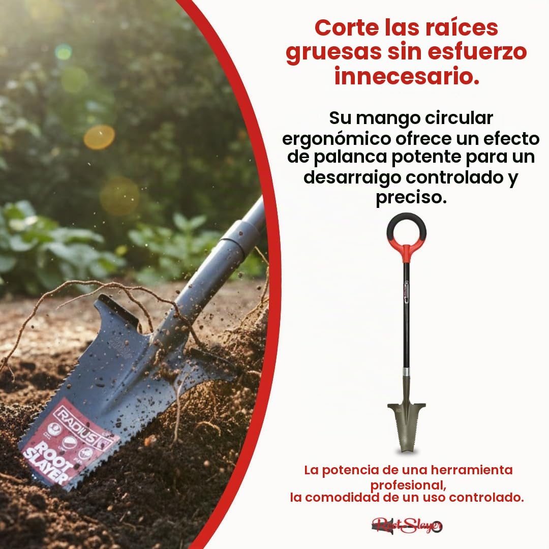 RootSlayer Pala especialmente maciza - Venta - Roja - Adultos - Dientes de acero ultra afilados, ultra resistente y ligera