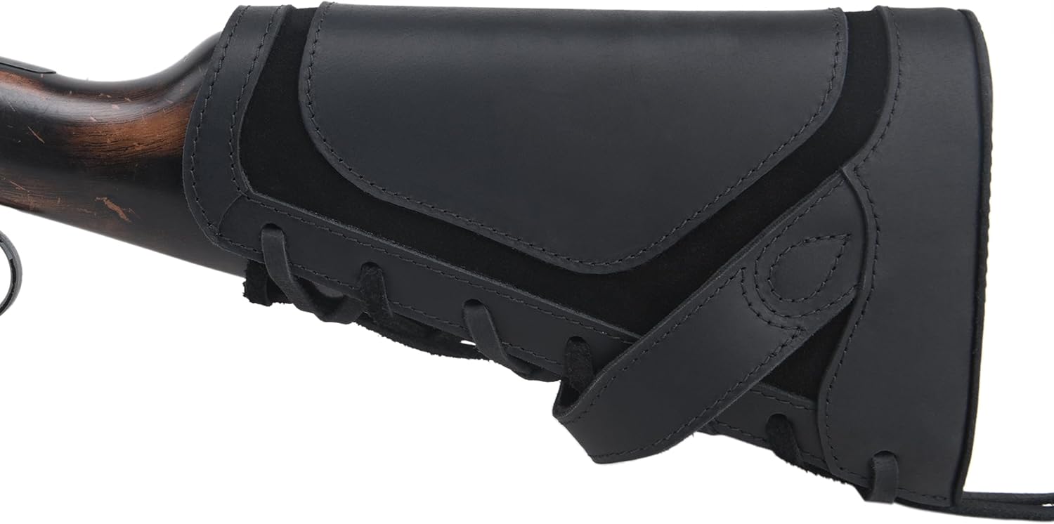 .357 .30-30 .38 .223 Leather Gun Buttstock Cheek Rest Pad with Matched Sling, Swivels Included