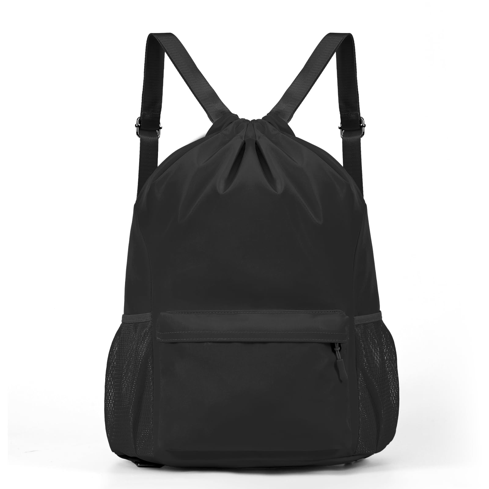 Mochila deportiva con cordón para gimnasio con cuerda grande resistente al agua, bolsillo lateral de malla para hombres y mujeres