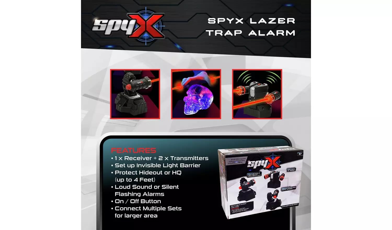 Spy X Lazer Fallenalarm Set Eine Falle zum Schutz Ihrer Wertsachen vor Eindringlingen und Dieben mit LED-Strahlen