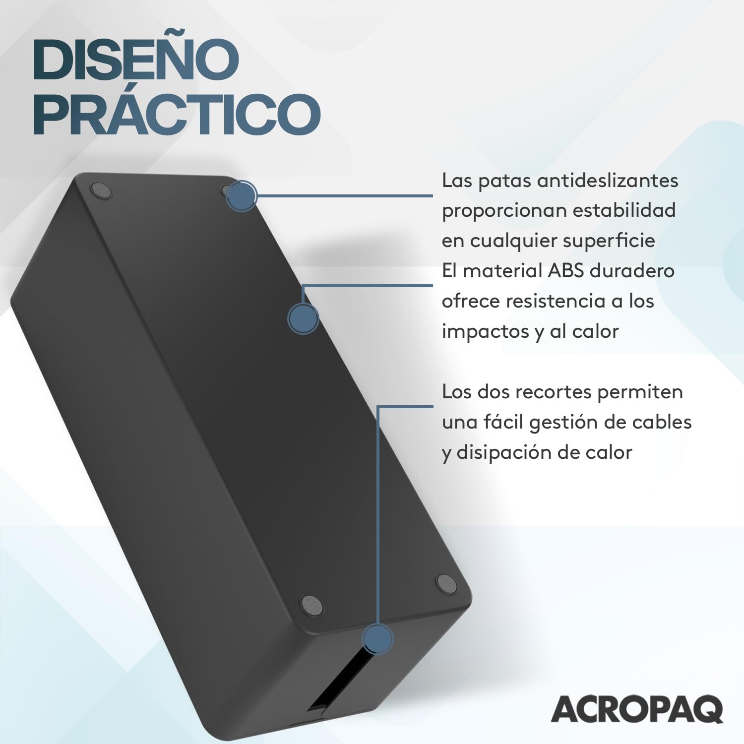 ACROPAQ Caja Porta Cables - Grande (40,6 x 15,6 x 13,4 cm), Caja para la gestión de Cables para esconder Cables y enchufes, Plástico, Negro - Caja Cables, Organizador de Cables