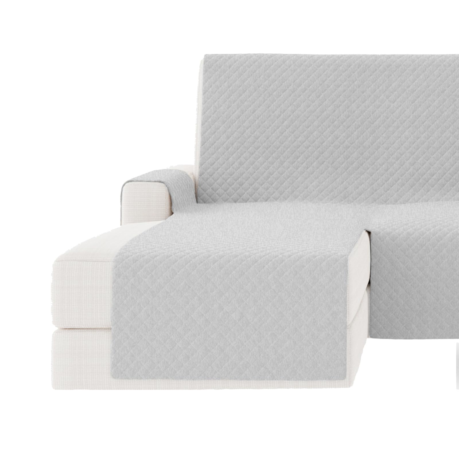 GAMUSI Chaise Long Sofa Cover, Chaise Longue 240 cm Left Arm (up to 270 cm Width), Padded Smooth Cotton, Breathable, Light Grey