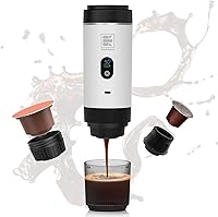 EVERANGE Portable Electric Espresso Machine - Travel Coffee Maker for Ground Coffee & NS Capsules, 20 Bar, Rechargeable Battery, White LCD Screen