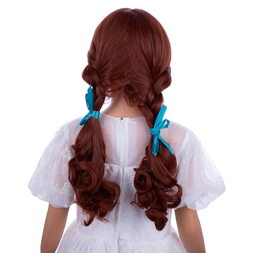 Miniatura 35 de Peluca trenzada negra con flequillo para niños, peluca larga y recta con 2 coletas, pelucas sintéticas para niñas, pelucas sintéticas con gorra