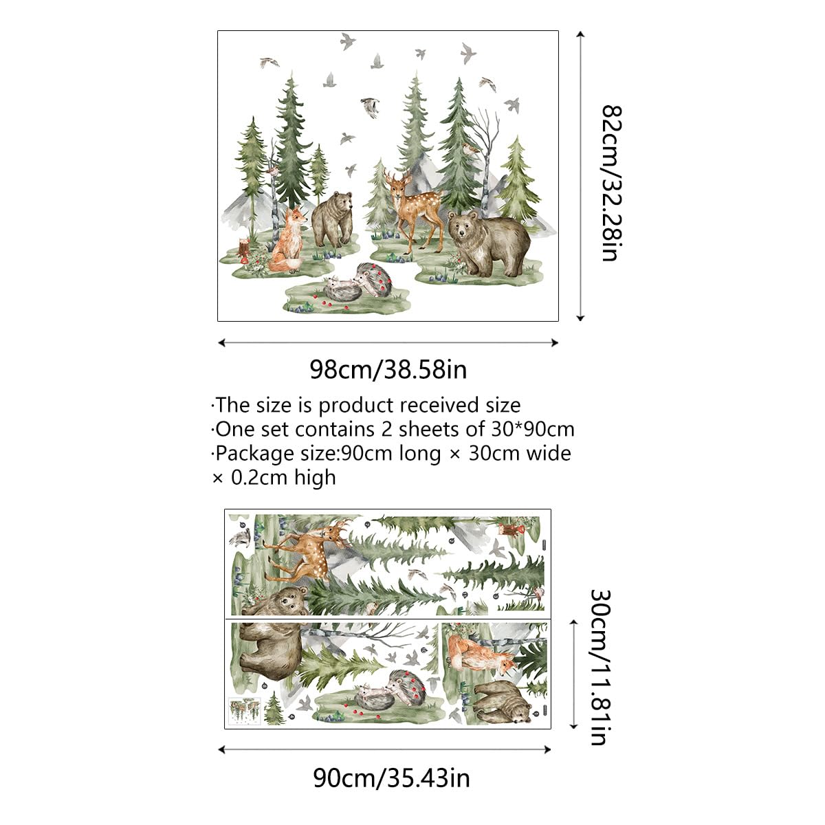 Runtoo Large Woodland Animals Wall Decals Bear Fox Deer Mountain Forest Pine Tree Wall Stickers for Nursery Kids Bedroom Classroom Wall Decor - Image 4