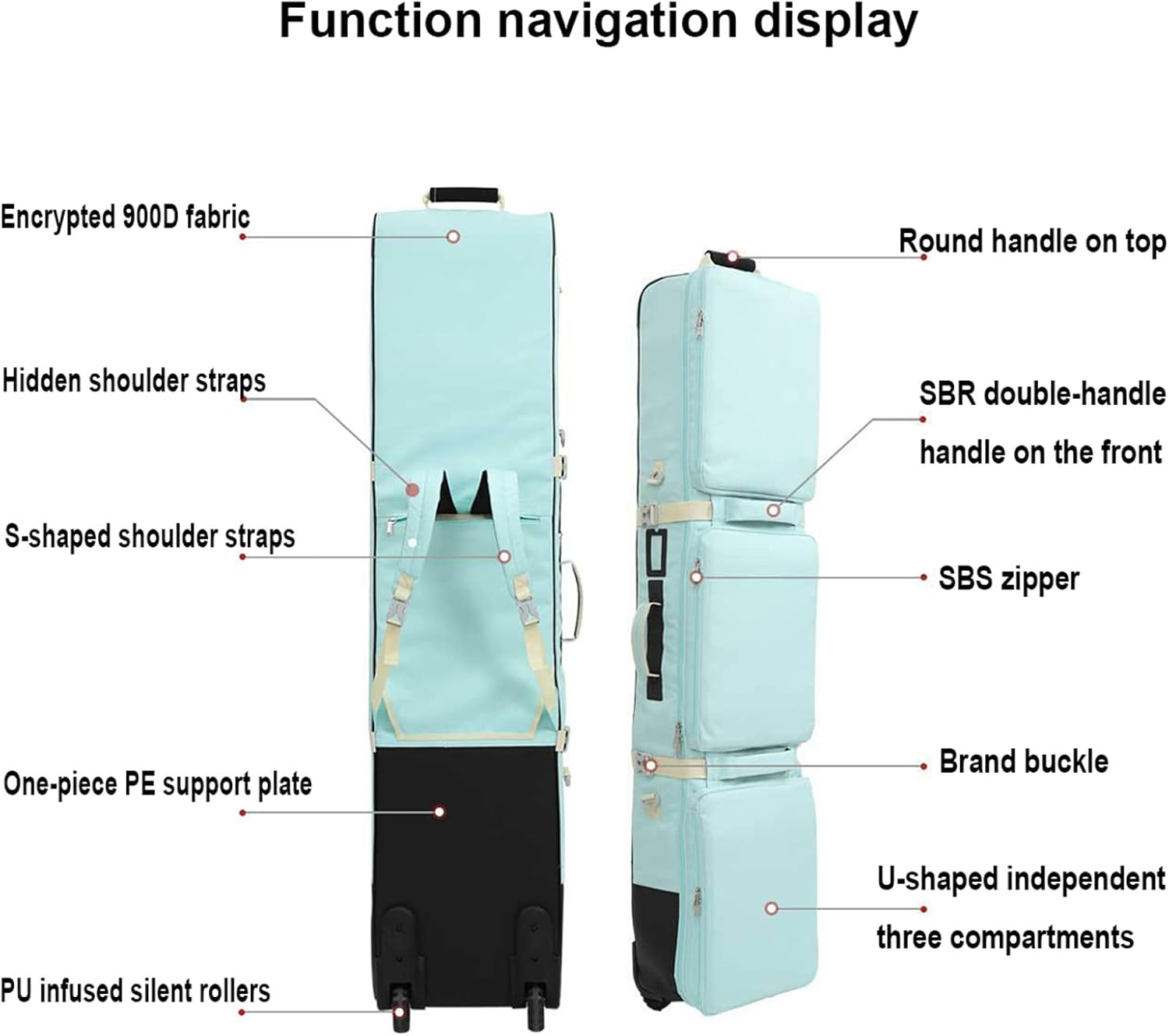 Roller Snowboard Bag with Wheels Fully Padded Snowboard Bag with Wheels Double Rolling Ski Bag Foldable Wheeled Ski Bag for Single Ski or 2 Sets Skis Perfect for Travel