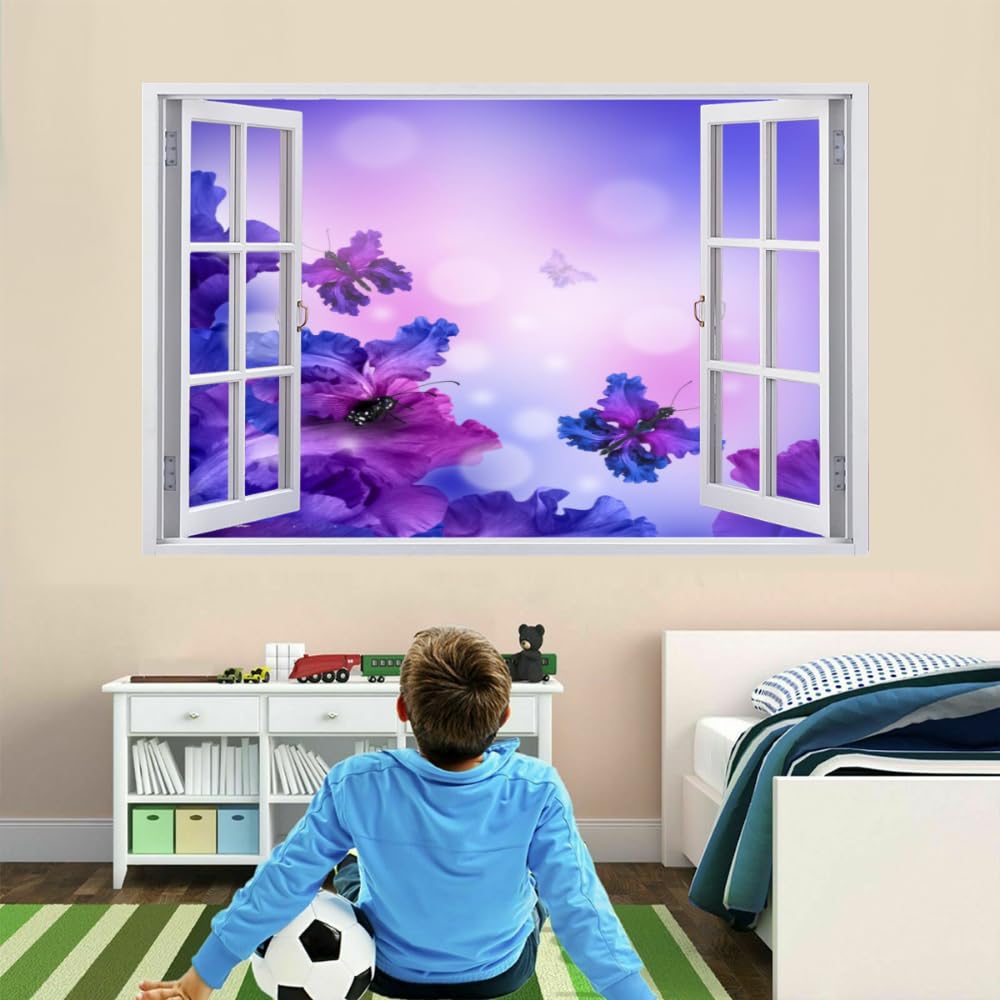 Vinilos Decorativos 3D Rotos Mariposa Tatuaje De Pared Vinilo Extraíble Decoración Del Hogar Púrpura Calcomanías Para Bebé Guardería Niña Niño Habitación Decoración De Pared 120x80cm