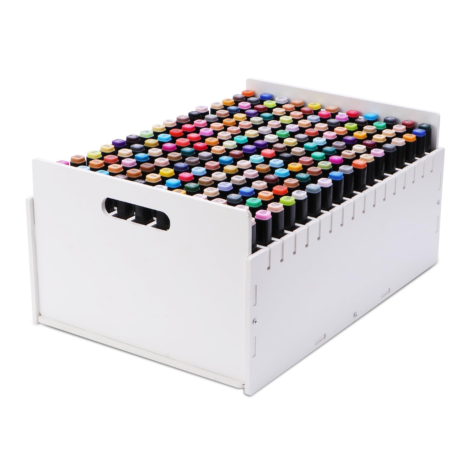 Iswawo Marker Pens Organiser Desk with Handle, DIY Pen Holder for Pencils, Watercolour Brushes, Colouring Pencils, Small Artists, Dressing Table, Storage Box for Home, Office, School (187 Holes)