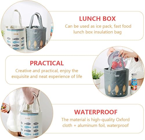 Miniatura 4 de Cabilock 2 bolsas de almuerzo Oxford portátiles Bento bolsas redondas de viaje aisladas bolsa de almuerzo bolsa de aluminio contenedor para picnic