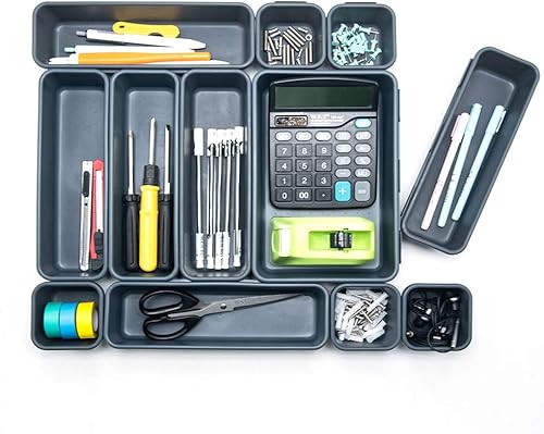 Miniatura 4 de Organizador de cajones de escritorio de 18 piezas, organizadores de cajones de basura entrelazados y almacenamiento con 3 tamaños para suministros y