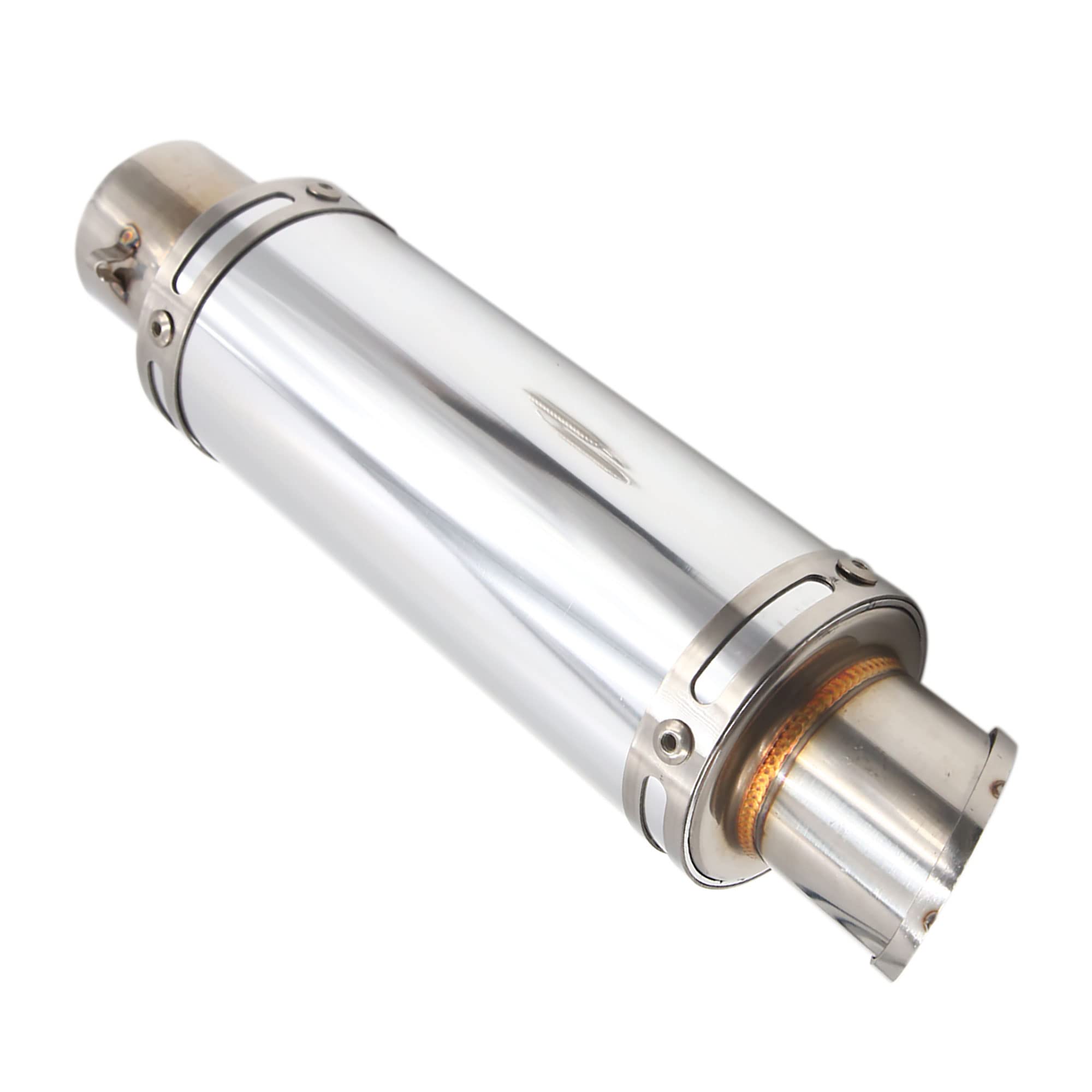 sourcing map 51mm Einlass Dmr Edelstahl Motorrad Auspuff Schalldämpfer Spitze Silber Ton DE de