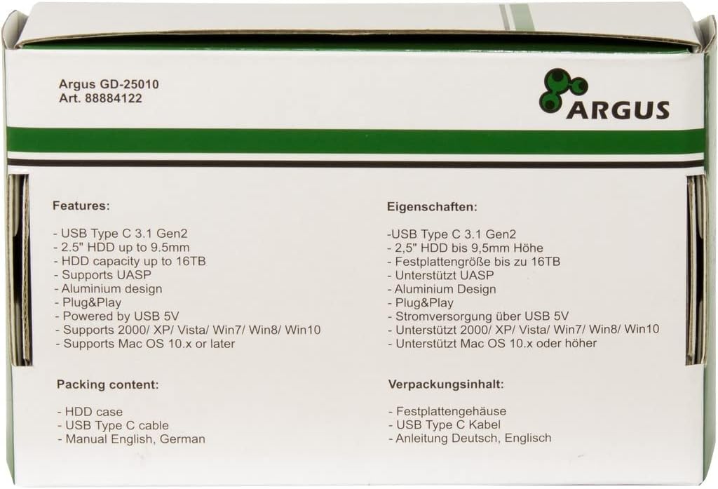 Inter-Tech HDD Enclosure 2.5 Inch Argus GD-25010 with USB 3.1 Gen2