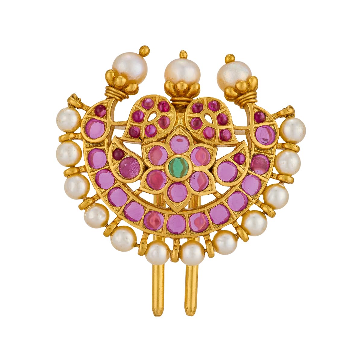 Kushal's Fashion Jewellery Ruby-Green Gold Plated 92.5 Silver Temple Hair Brooch for Women | Bridal, Bridesmaid & Occasion Wear - 470526-picture-10